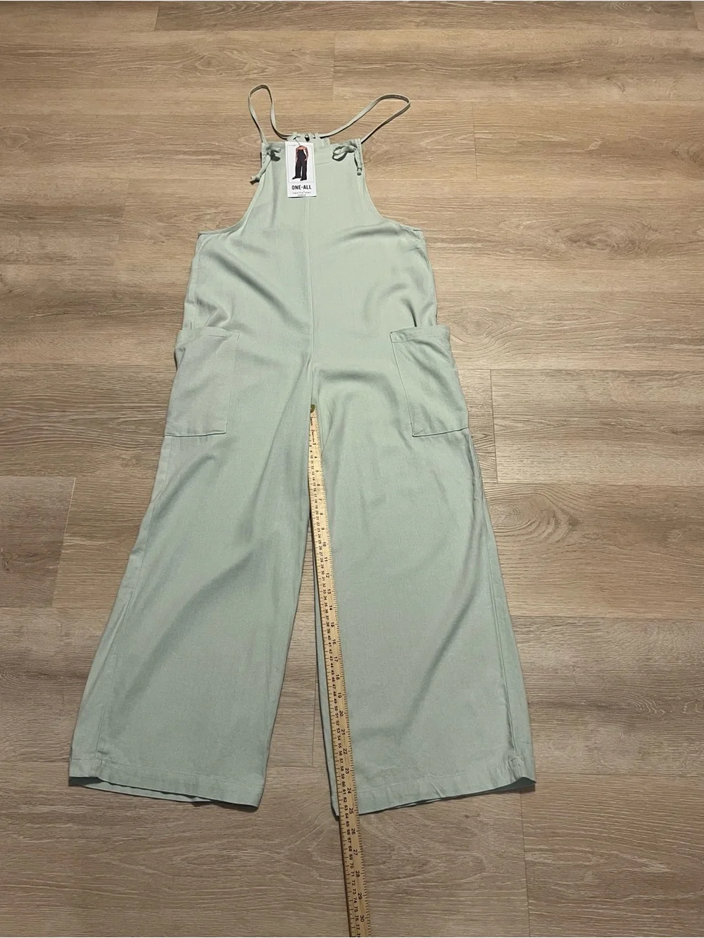 NWT Vanilla Star Sage Green Linen Blend Wide Leg Jumpsuit Strappy Back Size M